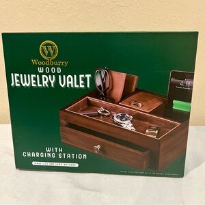 Woodburry Wood Jewelry Valet with Charging Station